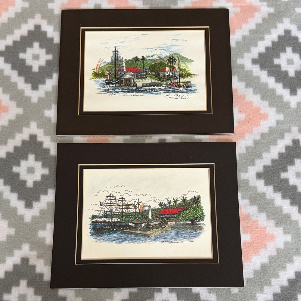Set of Two Matted Lahaina Maui Hawaii Art Prints John Capone 2001